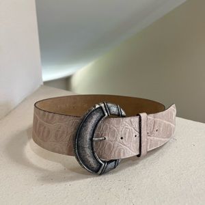 Vintage Beige Leather Wide‎ Waist statement Belt Moc Croc 90s Y2K Womens Small